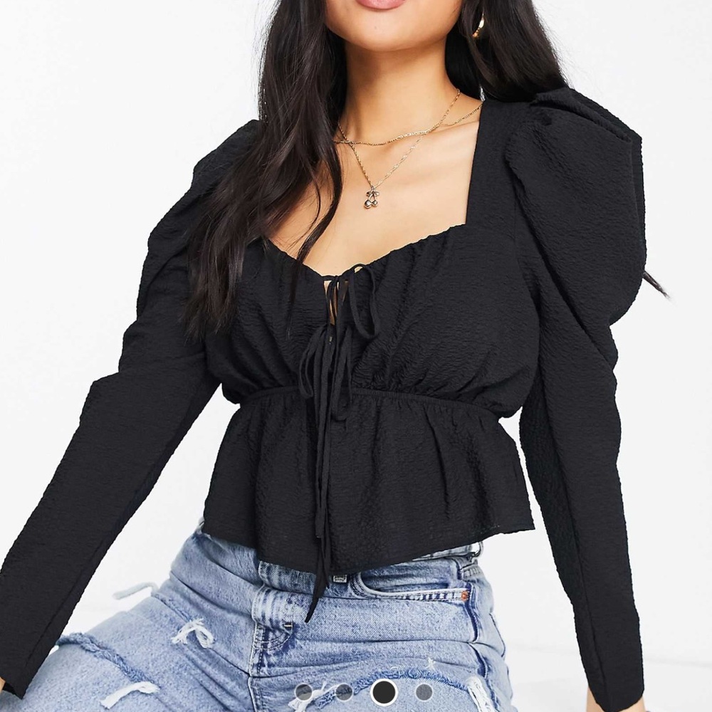 Topshop Black Puff Sleeve Blouse